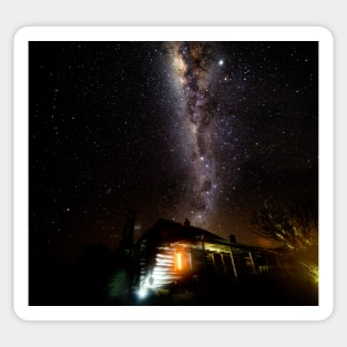 Milky Way over a log cabin Sticker